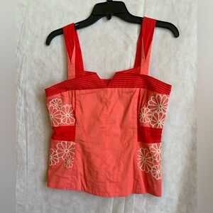 Anthropologie Floreat Orange Red Multi-Color Floral Embroidered Top Size 6